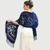 Dlouhý etnický šál z veluru – střapce, pashmina styl (Barva (varianta) Tmavě zelená)