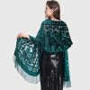 Dlouhý etnický šál z veluru – střapce, pashmina styl (Barva (varianta) Tmavě zelená)