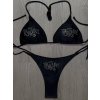 Dámské dvoudílné plavky Y2K stylu s kamínky a šněrováním (Barva Černá, Velikost S)
