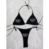 Dámské dvoudílné plavky Y2K stylu s kamínky a šněrováním (Barva Černá, Velikost S)