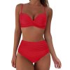 Dámské push-up bikiny s retro vysokým pasem a potiskem (Barva (varianta) ZLAN, Velikost 2XL)
