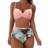 Dámské push-up bikiny s retro vysokým pasem a potiskem (Barva (varianta) ZLAN, Velikost 2XL)