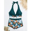 Dámské dvoudílné plavky – halter střih, vysoký pas (Barva (varianta) HLAN, Velikost M)
