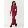 Přiléhavé maxi šaty s řasením v pase M898 (Barva Bordová, Velikost S)