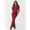 Přiléhavé maxi šaty s řasením v pase M898 (Barva Bordová, Velikost S)