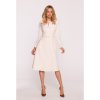 Rovné šaty s mašlemi S414 (Velikost S, Barva Béžová)