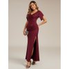 Večerní šaty s krátkým rukávem, rybím ocasem a výstřihem do V (Barva Bordová, Velikost 4XL)