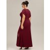 Večerní šaty s krátkým rukávem, rybím ocasem a výstřihem do V (Barva Bordová, Velikost 4XL)