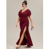 Večerní šaty s krátkým rukávem, rybím ocasem a výstřihem do V (Barva Bordová, Velikost 4XL)