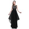 Dlouhé šifonové šaty s krajkou a páskem pro ples či oslavu (Barva Černá, Velikost 3XL)