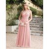 Dlouhé šaty s krajkovými aplikacemi a otevřenými zády pro ples (Barva Růžová, Velikost 4XL)