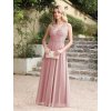 Dlouhé šaty s krajkovými aplikacemi a otevřenými zády pro ples (Barva Růžová, Velikost 4XL)