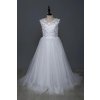Dívčí tylové šaty s krajkou a mašlí pro svatební a slavnostní den (Barva Bílá, Velikost 9)