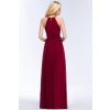 Dlouhé šifonové šaty s halter výstřihem a páskem v pase (Barva Bordová, Velikost L)