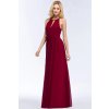 Dlouhé šifonové šaty s halter výstřihem a páskem v pase (Barva Bordová, Velikost L)