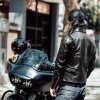 Motorkářská bunda z pravé kůže v retro stylu (Barva Černá, Velikost S)