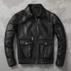 Kožená letecká bunda s více kapsami v retro stylu (Barva (varianta) Černá, Velikost 2XL)