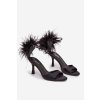 Sandály na jehlovém podpatku s peřím  Caelina (Velikost 38, Barva Černá)