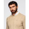 Pánský svetr s cikcak vzorem V1 OM-SWSW-0147 (Velikost S, Barva Světle hnědá)