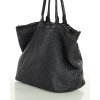 Velká nákupní taška shopper kabelka z tkané přírodní kůže (Barva Černá)