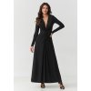 maxi šaty s výstřihem do V a řasením M906 (Barva Černá, Velikost S)