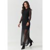 Dlouhé šaty s tylovým lemem M914 (Barva Černá, Velikost S)