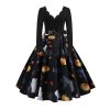 Áčkové šaty na večer s potisky ve stylu svátků (Barva (varianta) Halloween 001, Velikost S)