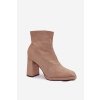 Dámské kotníkové boty z eko semiše na podpatku  Karvella (Velikost 38, Barva Béžová)