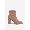 Dámské kotníkové boty z eko semiše na podpatku  Karvella (Velikost 38, Barva Béžová)