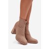 Dámské kotníkové boty z eko semiše na podpatku  Karvella (Velikost 38, Barva Béžová)
