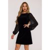 Sametové šaty s šifonovými rukávy M886 (Velikost S, Barva Černá)