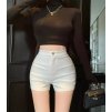 Dámské krátké šortky s vysokým pasem elastické (Barva Černá, Velikost XL)