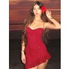 Dámské mini šaty s flitry, volánky a odhalenými zády (Barva (varianta) Červená, Velikost S)