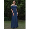 Dámské dlouhé šaty s odhalenými rameny a řasením (Barva (varianta) Tmavě modrá, Velikost M)