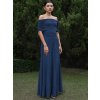 Dámské dlouhé šaty s odhalenými rameny a řasením (Barva (varianta) Tmavě modrá, Velikost M)