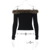 Dámský chlupatý top s odhalenými zády a spadlými rameny (Barva (varianta) Černá, Velikost M)