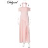 Dlouhé společenské šaty bez ramen s rozparkem (Barva (varianta) Světle růžová, Velikost L)