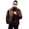 Pánská hřejivá bunda s imitací norka se stojáčkem (Barva (varianta) Tmavě hnědá, Velikost 5XL)