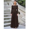 Dlouhé přiléhavé šaty s odhalenými rameny a řasením (Barva (varianta) Kávová, Velikost M)