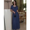 Dlouhé elegantní šaty s krátkým rukávem a řasením (Barva (varianta) Tmavě modrá, Velikost M)