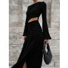 Dlouhé elegantní šaty s rozparkem a rozšířeným rukávem (Barva (varianta) Černá, Velikost L)