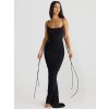 Dlouhé šaty s odhalenými zády a šněrováním na ramínka (Barva (varianta) Černá, Velikost M)