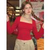 Dámské tričko s hranatým výstřihem a dlouhým rukávem (Barva (varianta) Červená, Velikost M)