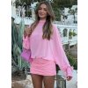 Průhledné minišaty s rukávy a zapínáním (Barva (varianta) Růžová, Velikost S)