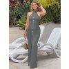 Dlouhé dámské šaty s knoflíky a řasením (Barva (varianta) Šedá, Velikost L)