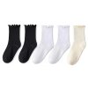 Dámské volánkové ponožky střední délky – 5 párů (Barva (varianta) 3 Pair Black 2White, Velikost ONE SIZE)