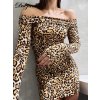 Leopardí minišaty bez ramen s rukávy (Barva (varianta) Leopardí, Velikost M)