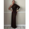 Dlouhé elegantní šaty na jedno rameno (Barva (varianta) Kávová, Velikost S)