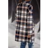 Dámský károvaný kabát – dlouhý, měkký flanel (Barva Khaki, Velikost M)
