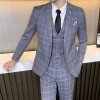 Pánský kostkovaný třídílný oblek v britském stylu (Barva (varianta) Red  3  piece set, Velikost M)